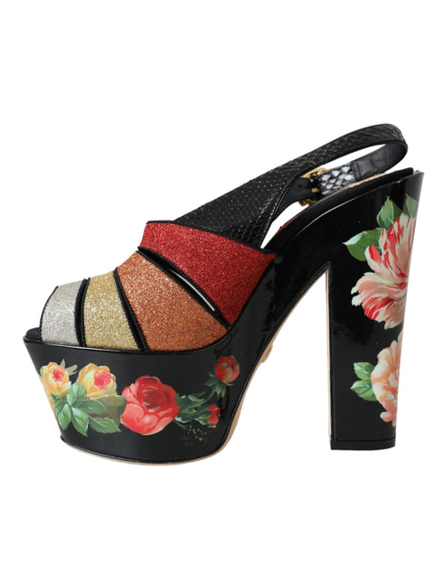 Dolce & Gabbana Multicolor Floral Crystal Platform Heels Sandals Shoes